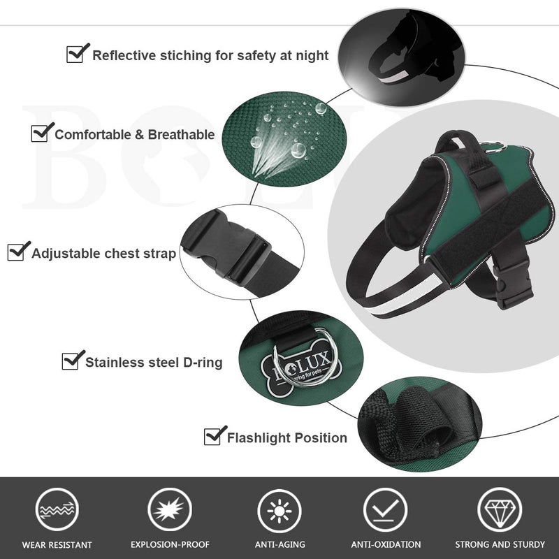 Bolux Dog Harness, No-Pull Reflective Dog Vest, Breathable Adjustable Pet Harness with Handle for Outdoor Walking - No More Pulling, Tugging or Choking (Dark Green, XS) - Image 2